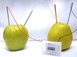 Яблочные часы на фруктовой батарейке      